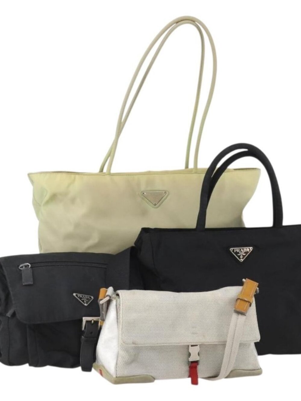 PRADA Hand Bag Nylon 4 Set Black Silver Green Auth 178840